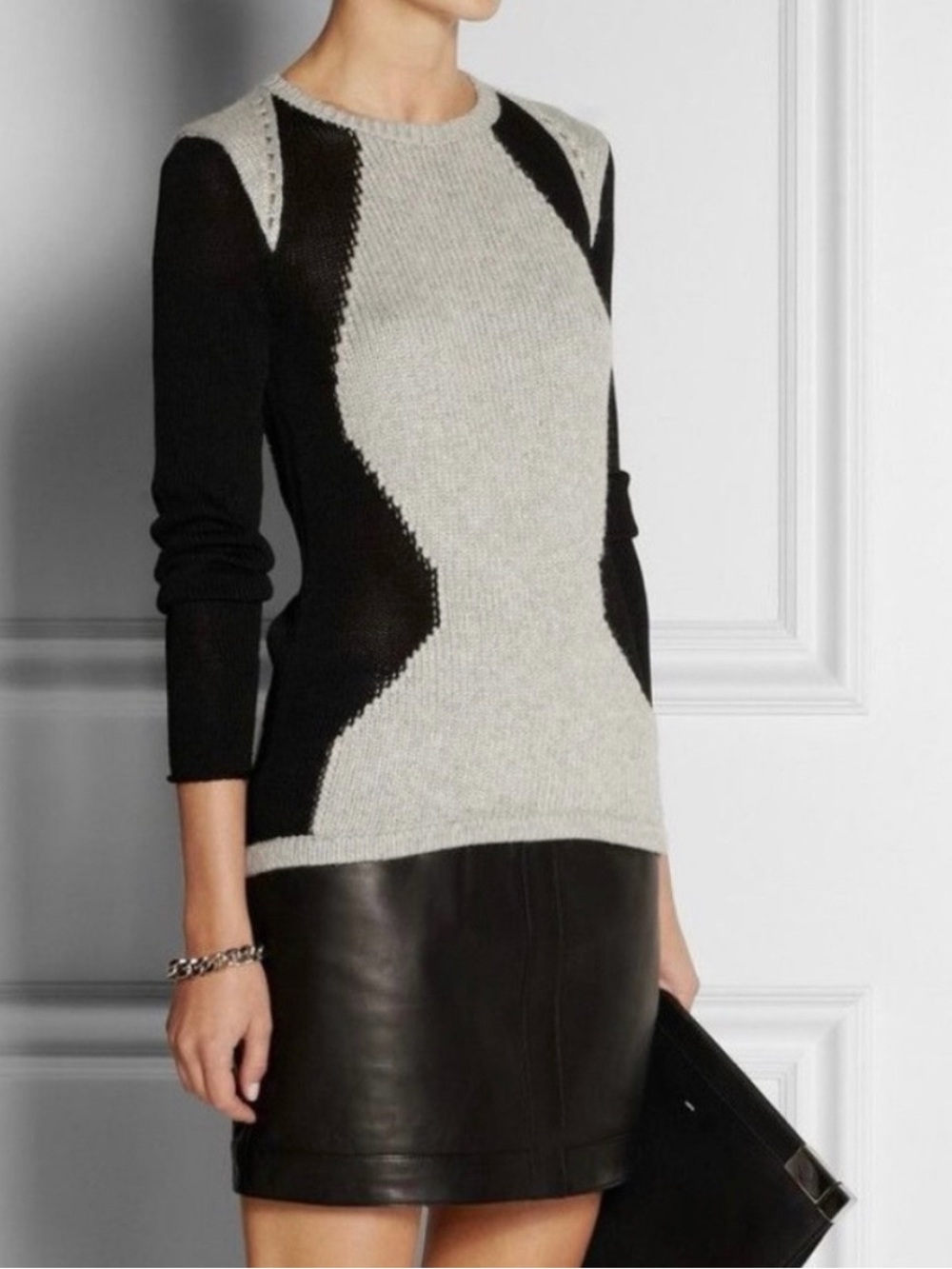 Helmut Lang Black and Gray Scoop Neck Sweater Petite/small